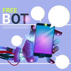 Chat bot hands using cell smart phone robot vector