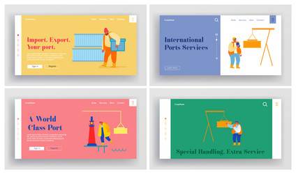 global maritime logistic website landing page set vector image