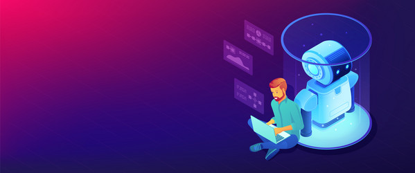 robot software isometric 3d banner header vector image