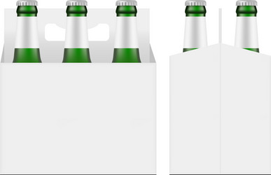 Green beer bottle carrier packaging box mockup vector