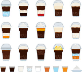 Set ice coffee drink icons flat vector