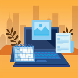 Laptop computer with document file vector