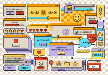 retro style y2k ui and ux elements icons set vector image