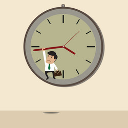 businessman hangs on an arrow of clock vector