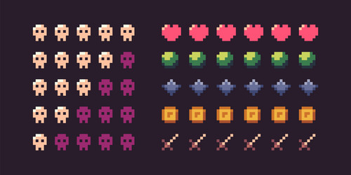 pixel game ui icons retro 8 bit gui elements old vector image