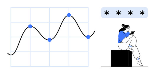 data analysis with line graph and person reviewing vector image