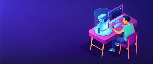 Robotics programming isometric 3d banner header vector