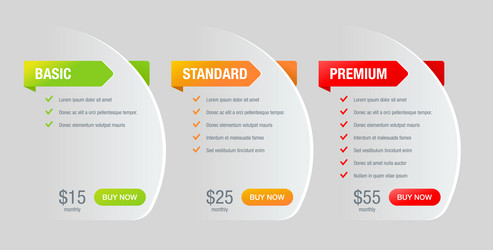 tariff comparsion tables - web ui template vector image