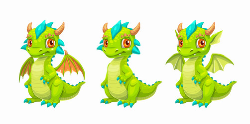 little cute cartoon green dragon icons vector