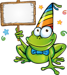 Cheerful Frog Party with Sign Vector Image