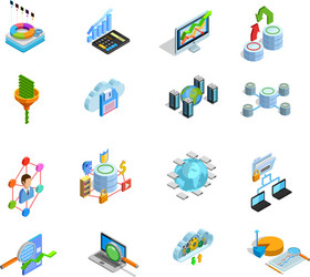 data analyses elements isometric icons set vector