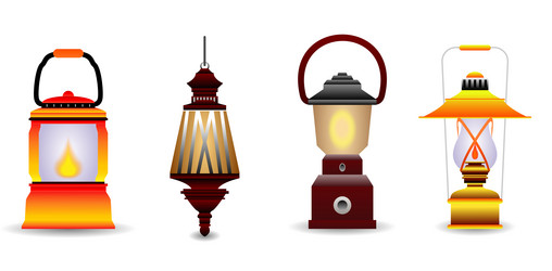 Set of vintage camping lantern retro style vector