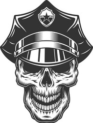 Skull in Police Hat - Vintage Style Vector Image