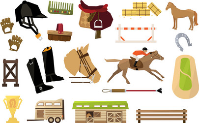 flat set of equestrianism sport objects Vector Image