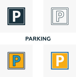 Parking icon set four elements in different styles vector