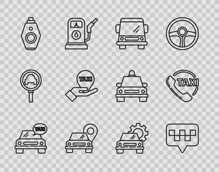set line taxi car map pointer with key vector image