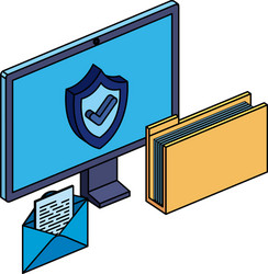 computer monitor with folder and envelope vector image