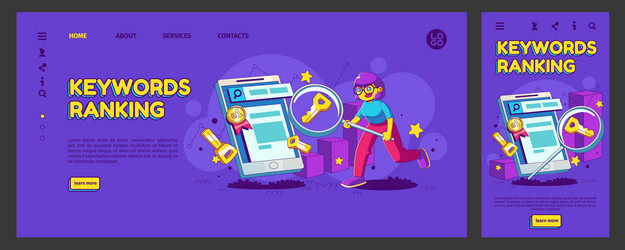 keyword ranking landing page ui ux mobile app vector image
