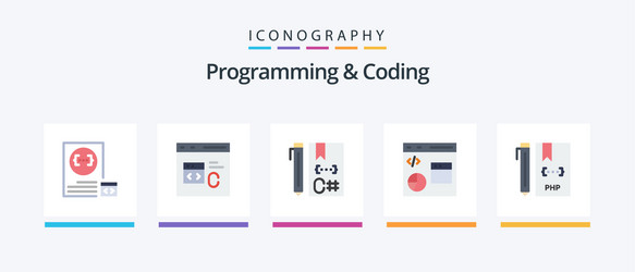 programming and coding flat 5 icon pack including vector image