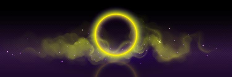 Yellow neon circle with cloud smoke and flare glow vector