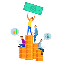 cartoon team meeting analysys dollar coin stack vector