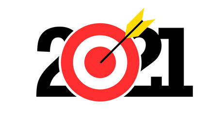 Goal in 2021 a red target with yellow arrow vector