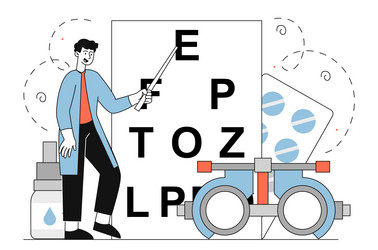 oculist at workplace linear vector