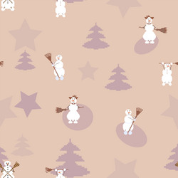 pixel pattern with snowmen and fir trees vector image