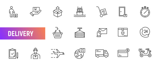 Ship delivery box line icon transport cargo vector