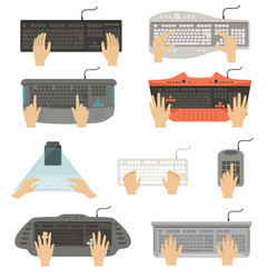 Hands typing on keyboard set different types vector