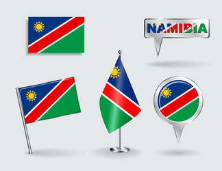 Set of namibian pin icon and map pointer flags vector