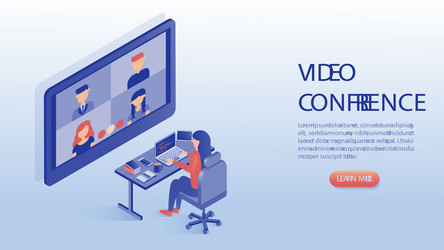 woman working on laptop with video conference vector