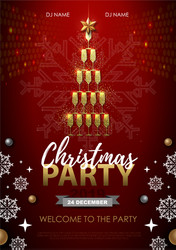 christmas party poster with golden champagne vector