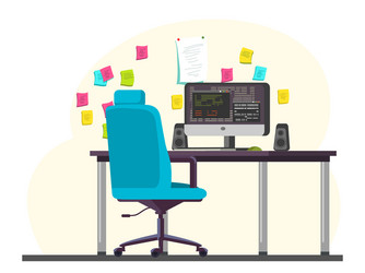 programmer office workplace with computer on desk vector