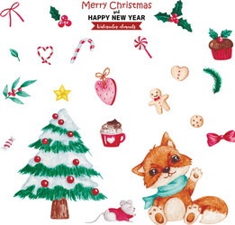 Watercolor Christmas Animal Set Vector Image