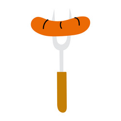 cooking sausage on a fork over an open flame vector image