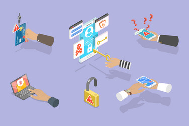 3d isometric flat set of computer hacking vector image