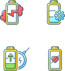 Proper battery usage rgb color icons set vector