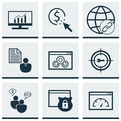 set of 9 seo icons includes loading speed ppc vector image