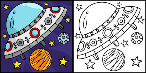 Ufo Spaceship Cartoon Colored Clipart Royalty Free Vector