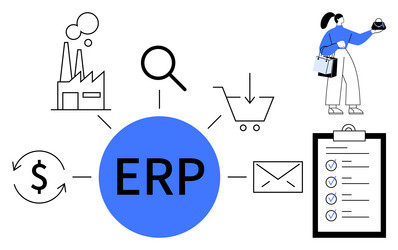 erp system streamlining multiple business vector image