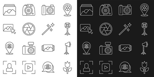 Set line photo mode macro studio light bulb vector