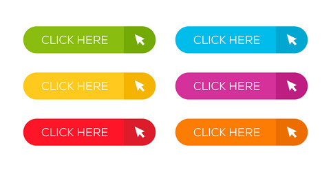 click here button with arrow pointer clicking icon vector