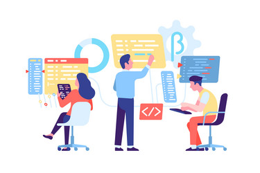 Man coding at laptop Royalty Free Vector Image