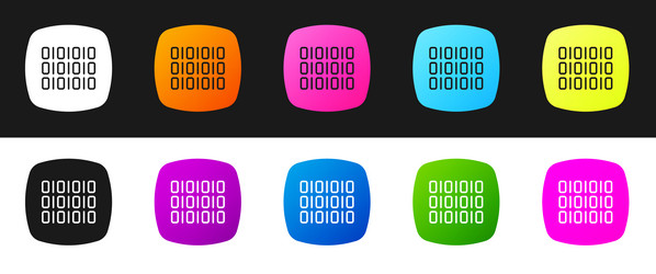 set binary code icon isolated on black and white vector image