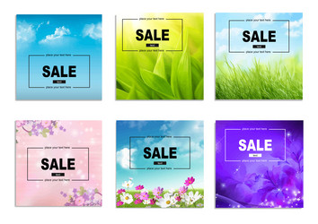six sale images on abstract background color Vector Image