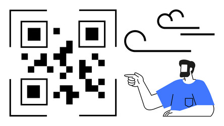 qr code with minimalist man pointing and cloud vector image