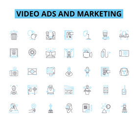 video ads and marketing linear icons set vector