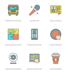 Flat line simple icons set thin linear stroke vector