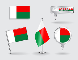 set of madagascar pin icon and map pointer flags vector